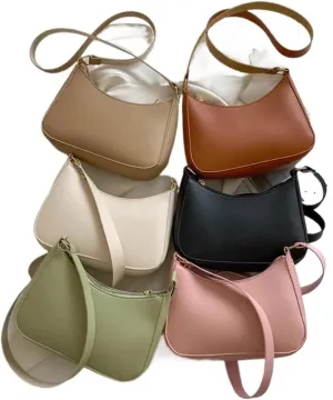 Women's Fashion Handbags Retro Solid Color PU Leather Shoulder Underarm Bag Casual Women Hobos Handbags