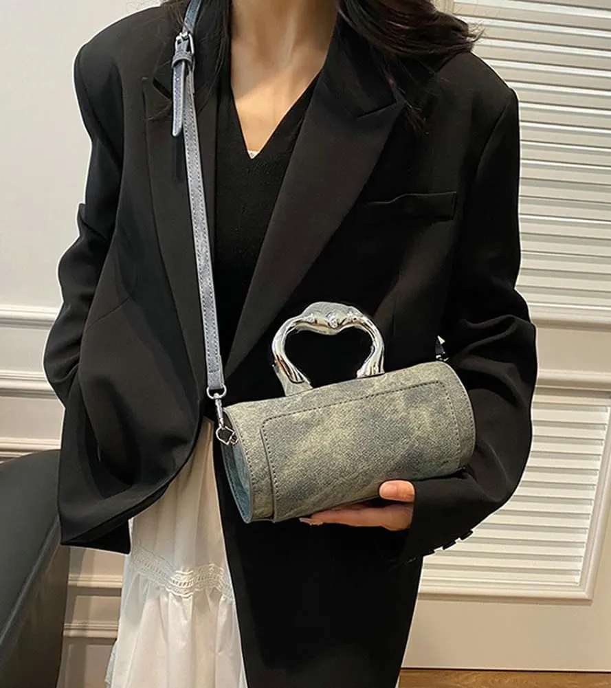 Women's Fashion PU Leather Shoulder Crossbody Bag Y2K Small Cylinder Hobo Totes Handbag Box Purse Satchel