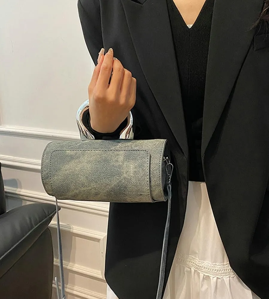Women's Fashion PU Leather Shoulder Crossbody Bag Y2K Small Cylinder Hobo Totes Handbag Box Purse Satchel