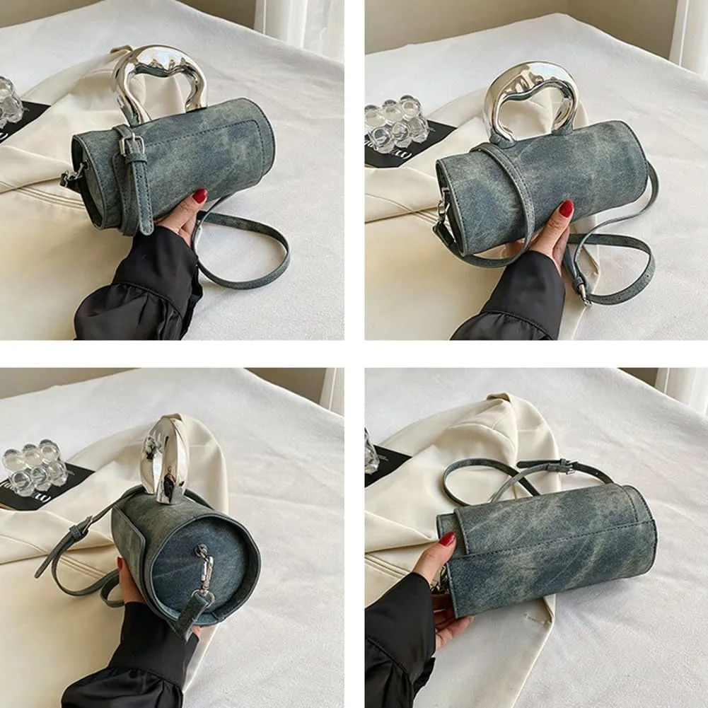 Women's Fashion PU Leather Shoulder Crossbody Bag Y2K Small Cylinder Hobo Totes Handbag Box Purse Satchel