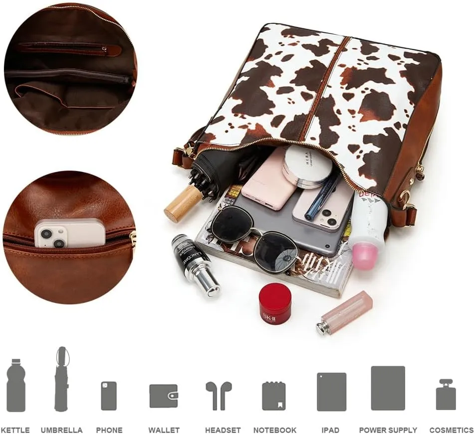 Women's Fashion Vegan Leather Totes 3pcs Handbag Large Crossbody Shouler Bag Purse Travel Top Handle Satchel