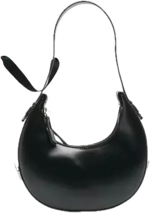 Womens PU Leather Crescent Shoulder Bag  Large Capacity Casual Hobo Saddle Tote(Black)