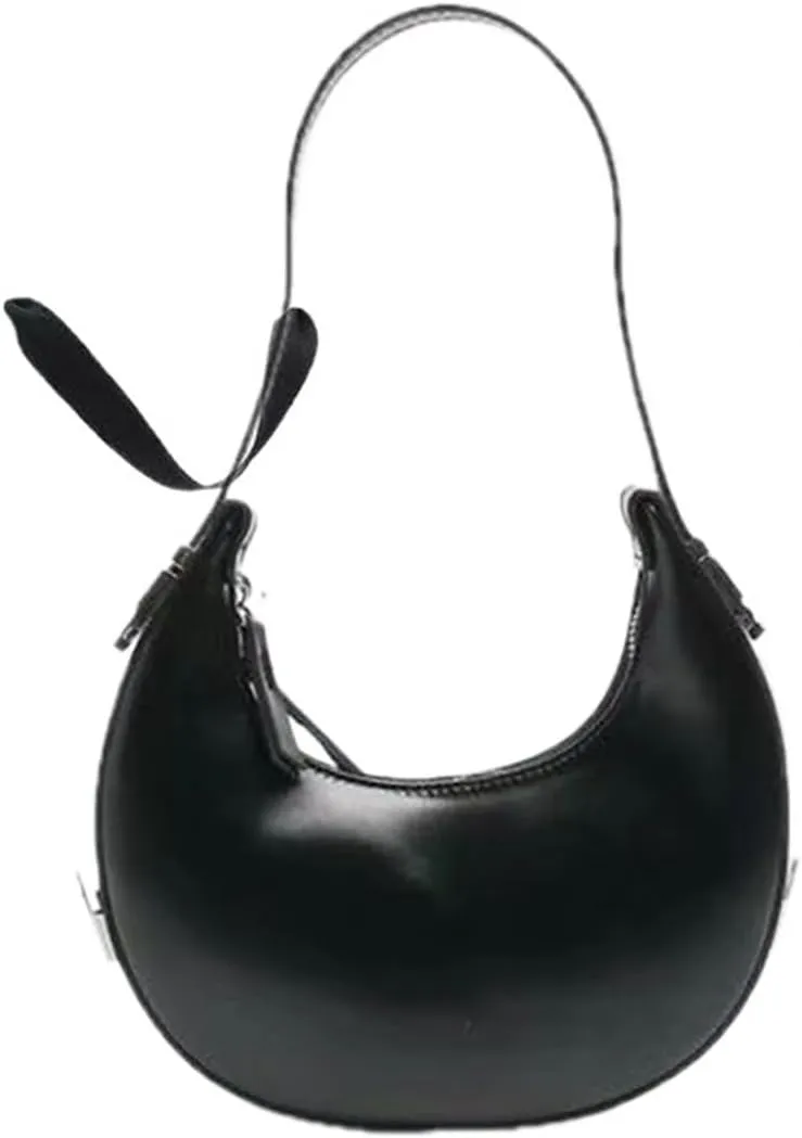 Womens PU Leather Crescent Shoulder Bag  Large Capacity Casual Hobo Saddle Tote(Black)