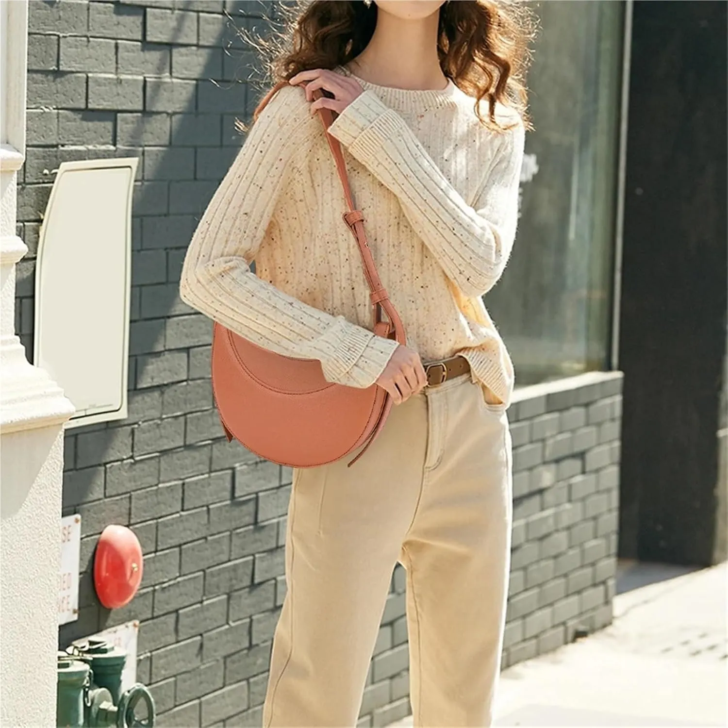 Womens PU Leather Crescent Shoulder Bag  Large Capacity Casual Hobo Saddle Tote(Gray)