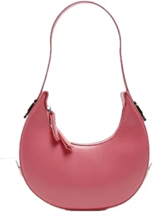 Womens PU Leather Crescent Shoulder Bag  Large Capacity Casual Hobo Saddle Tote(Red)