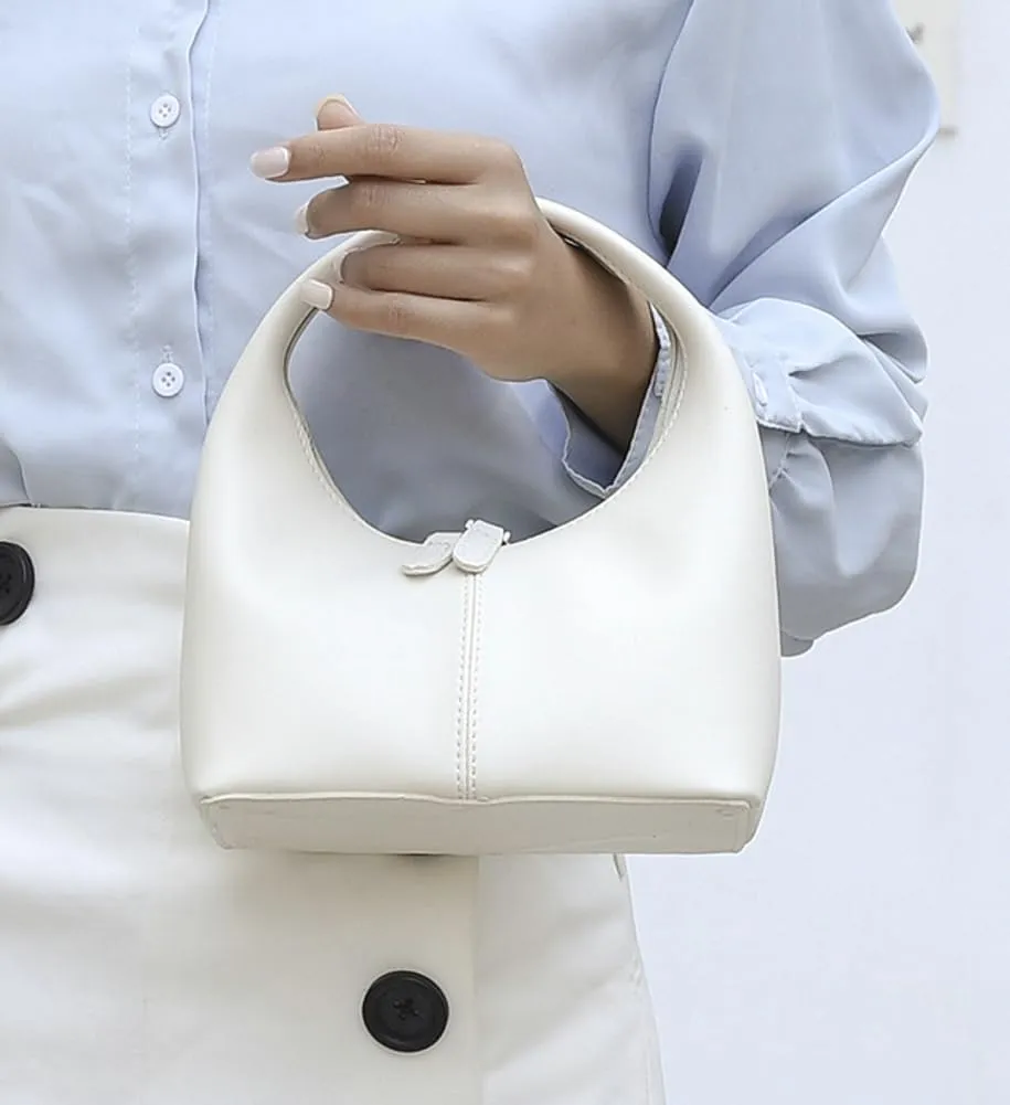 Women's PU Leather Mini Top Handbag Dumpling Clutch Small Solid Color Totes Trendy Zipper Purse Y2k Satchel