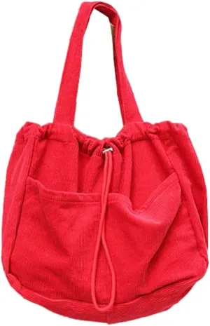 Women's Quilted Hobo Bag Corduroy Shoulder Purse Drawstring Canvas Handbag Large Totes Work Top Handle Bag