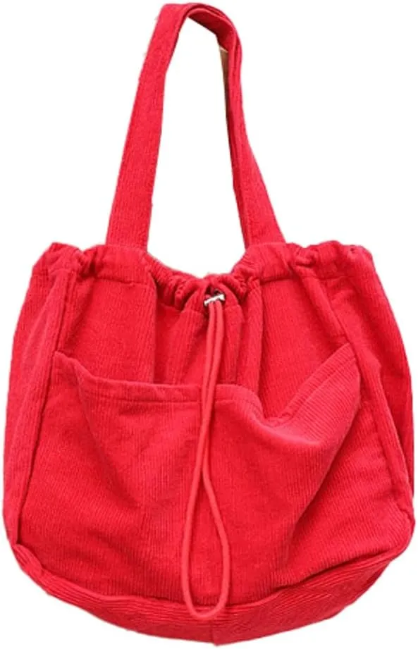 Women's Quilted Hobo Bag Corduroy Shoulder Purse Drawstring Canvas Handbag Large Totes Work Top Handle Bag