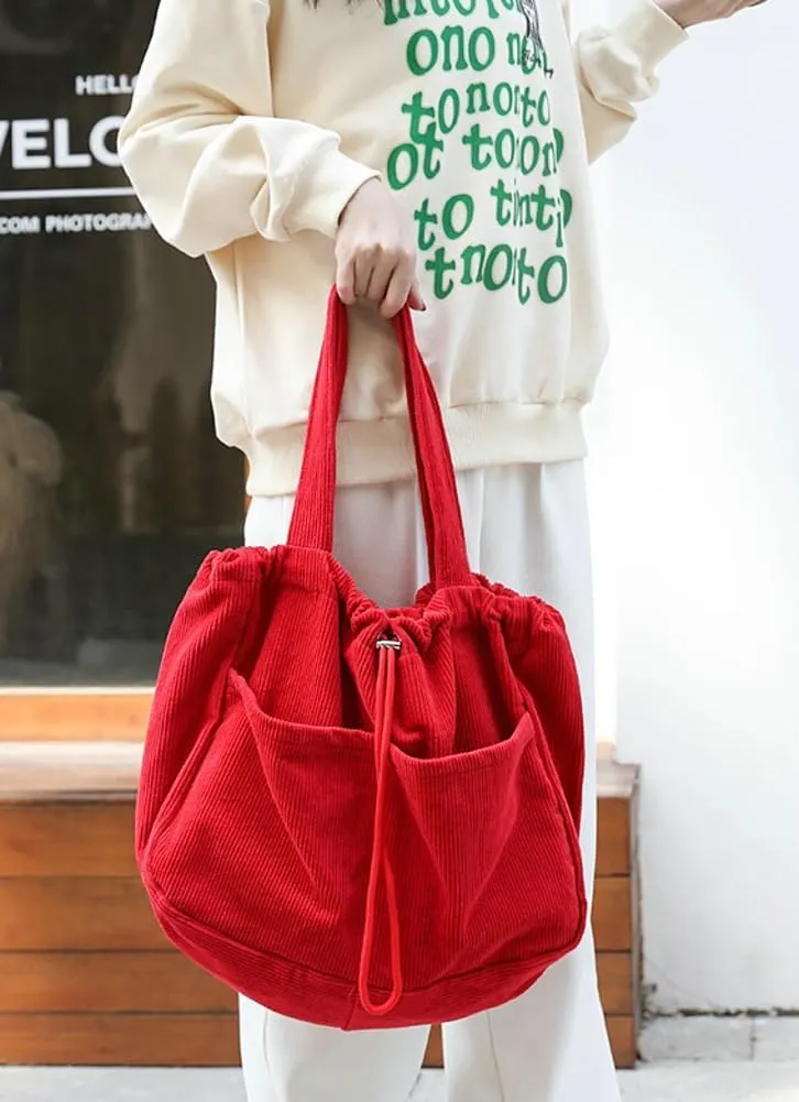 Women's Quilted Hobo Bag Corduroy Shoulder Purse Drawstring Canvas Handbag Large Totes Work Top Handle Bag