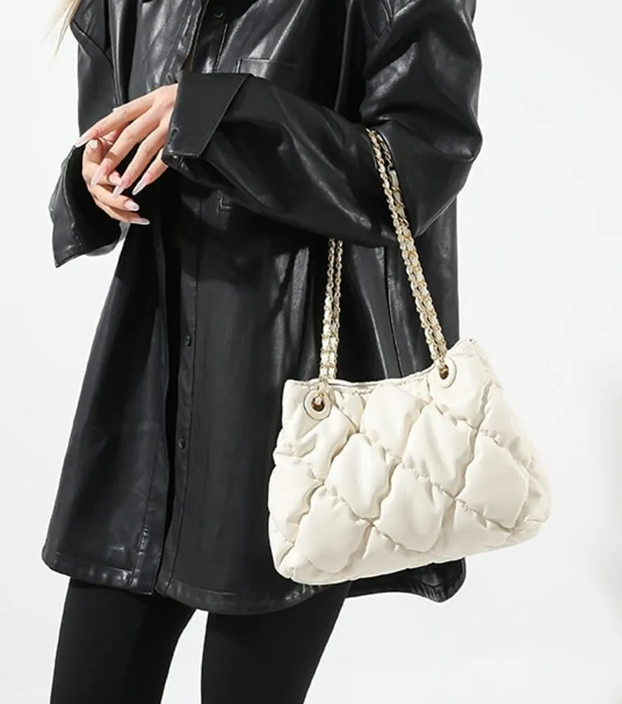 Women's Quilted Vegan Leather Shoulder Crossbody Bag Y2K Diamond Hobo Large Totes Handbag Fashion Purse Top Handle Satchel