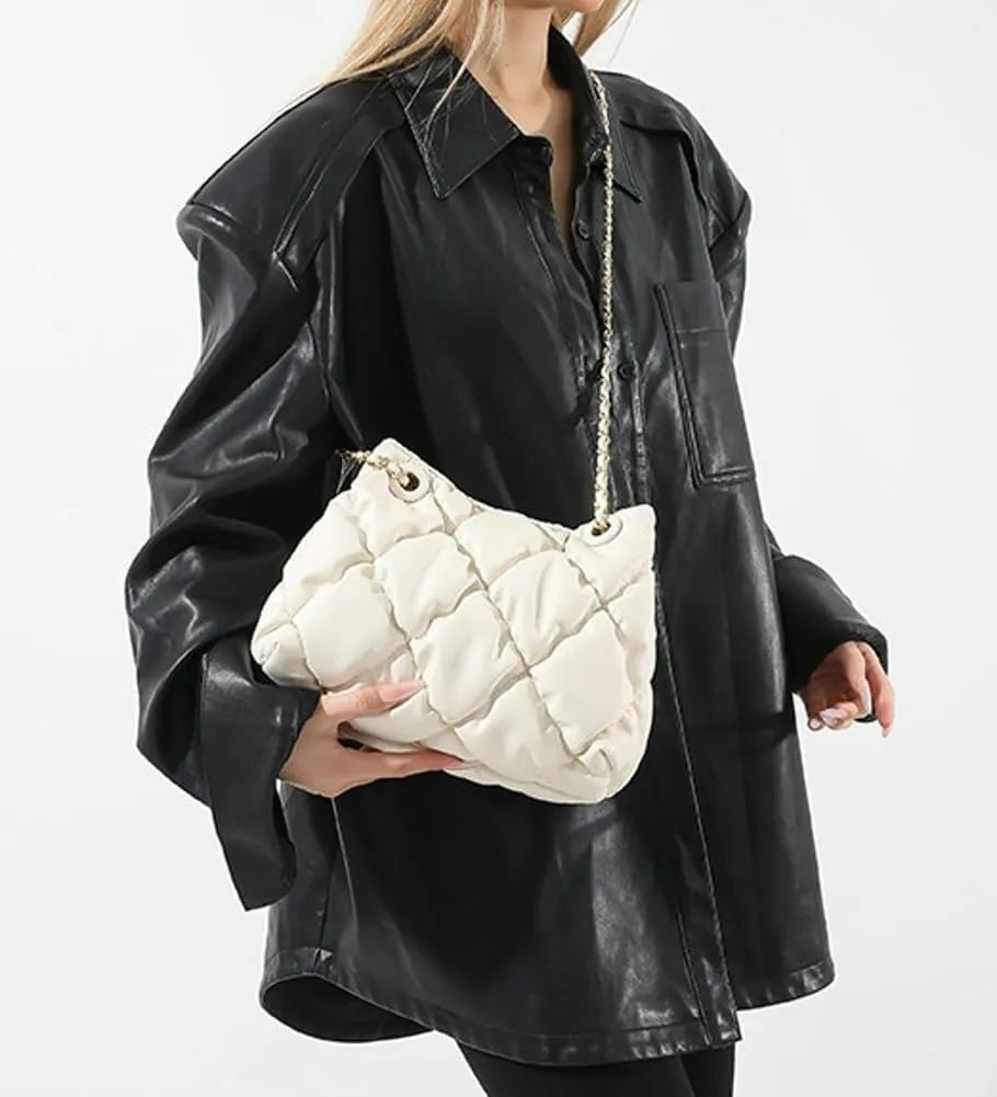 Women's Quilted Vegan Leather Shoulder Crossbody Bag Y2K Diamond Hobo Large Totes Handbag Fashion Purse Top Handle Satchel