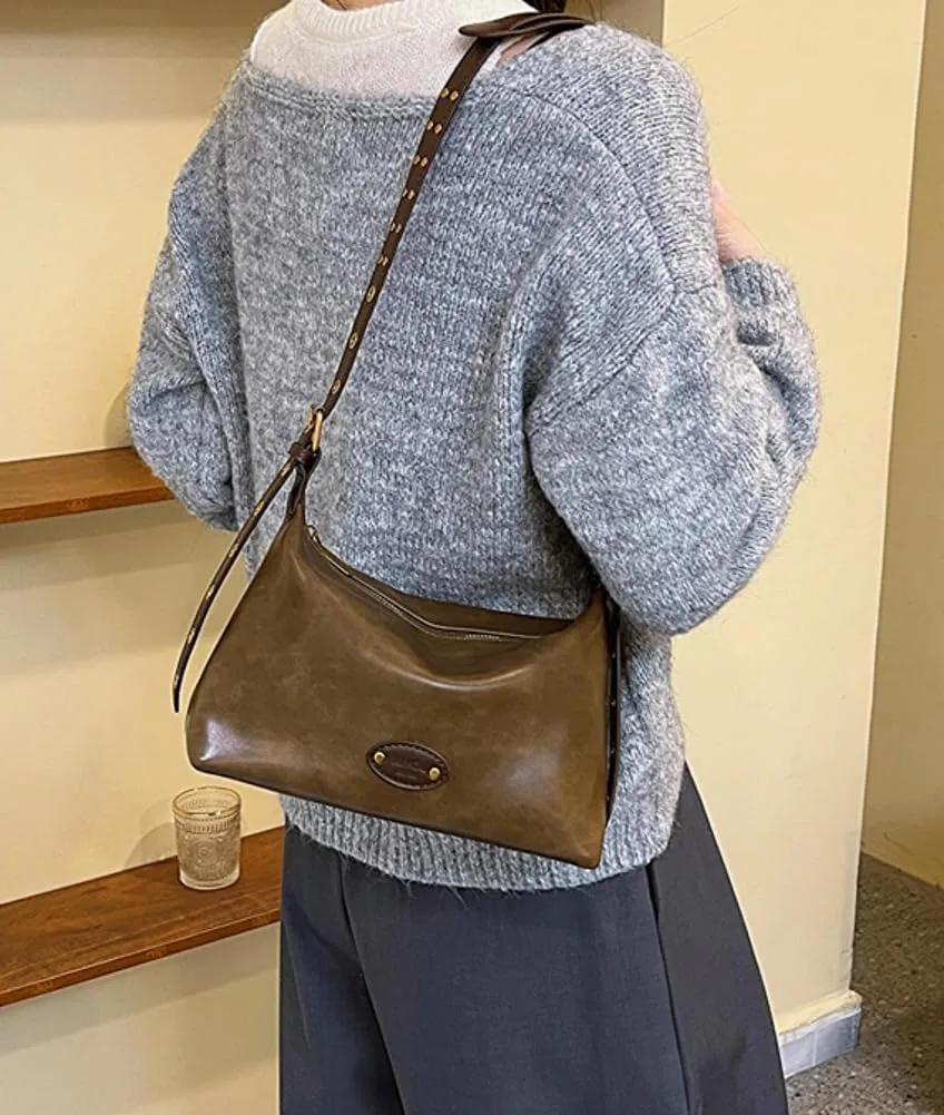 Women's Retro PU Leather Shoulder Crossbody Bag Large Hobo Totes Soft Handbag Purse Fashion Top Handle Bag