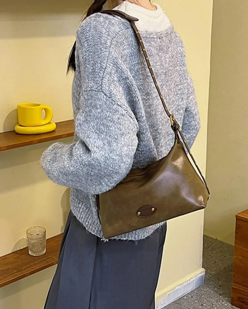 Women's Retro PU Leather Shoulder Crossbody Bag Large Hobo Totes Soft Handbag Purse Fashion Top Handle Bag