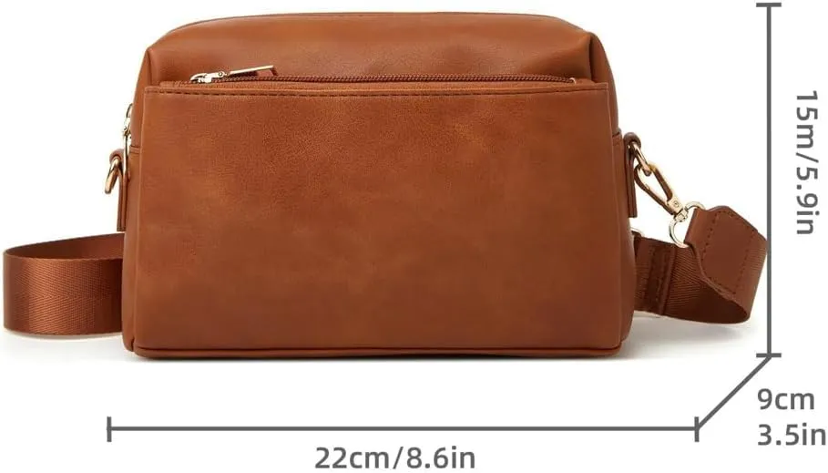 Women's Retro PU Leather Shoulder Crossbody Bag Small Totes Soft Handbag Fashion Purse Zipper Satchel
