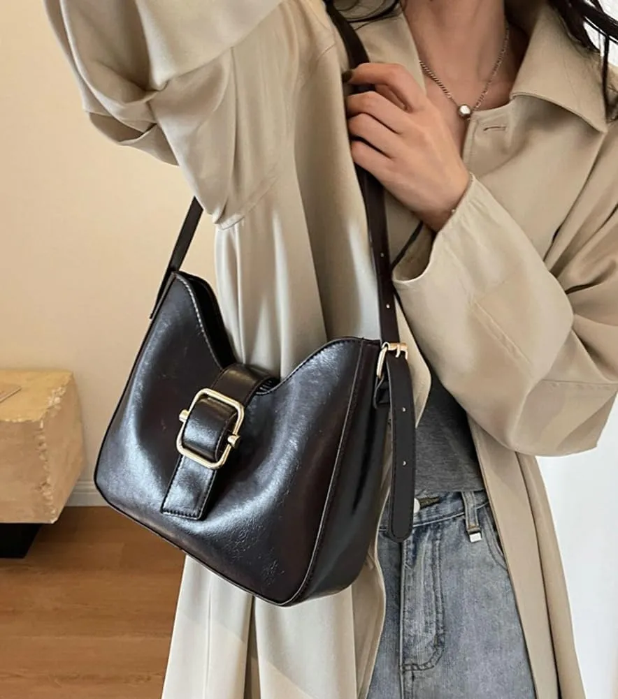 Women's Retro Vegan Leather Shouler Bag Underarm Purse Top Handle Satchel Handbag Fashion Large Totes