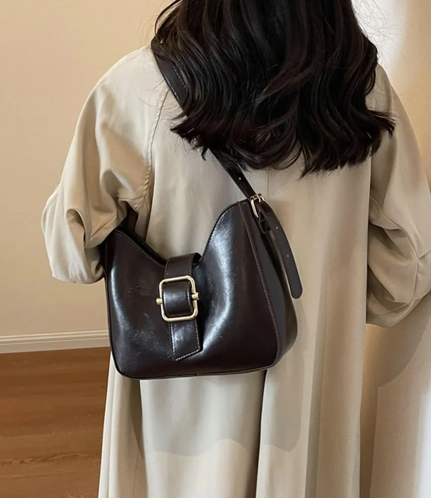 Women's Retro Vegan Leather Shouler Bag Underarm Purse Top Handle Satchel Handbag Fashion Large Totes
