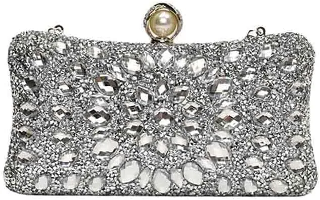Women's Sparkly Rhinestone Crystal Clutch, Luxury Jewelry Chain Crossbody Bag, Glitter Diamond Wedding Purse for Party Prom