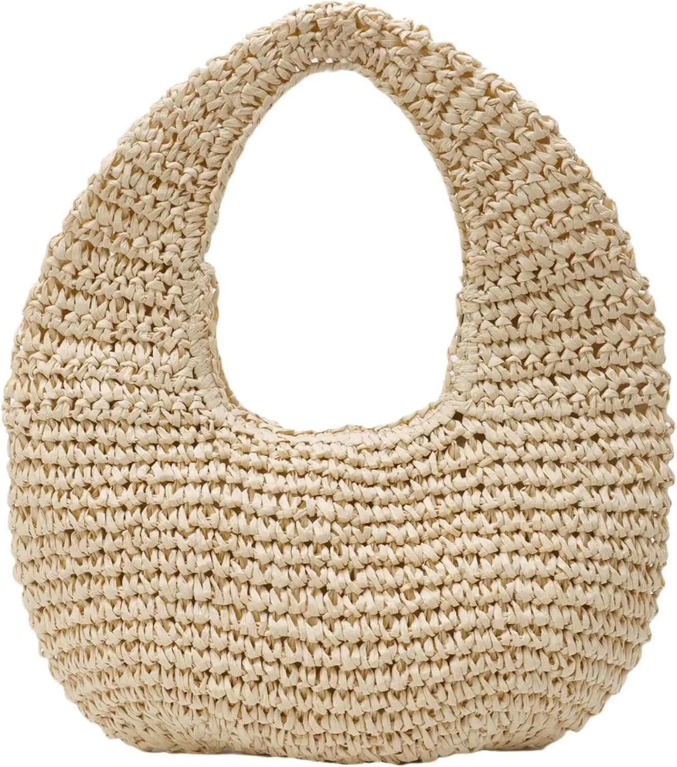 Womens Straw Handbags Beach Woven Shoulder Hobo Bags Casual Straw Crescent Bags