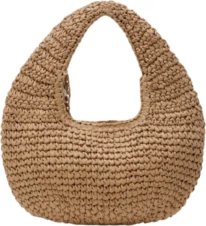 Womens Straw Handbags Beach Woven Shoulder Hobo Bags Casual Straw Crescent Bags