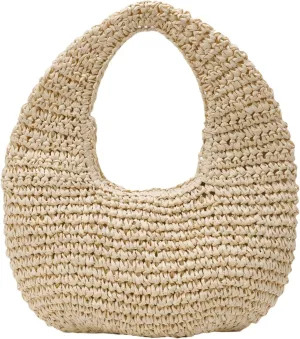 Womens Straw Handbags Beach Woven Shoulder Hobo Bags Casual Straw Crescent Bags