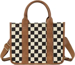 Womens Trendy Vegan Leather Tote Bag Large Checkered Shoulder Crossbody Purse Top Handle Handbags Work Travel Satchels
