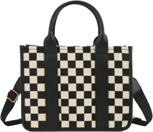 Womens Trendy Vegan Leather Tote Bag Large Checkered Shoulder Crossbody Purse Top Handle Handbags Work Travel Satchels