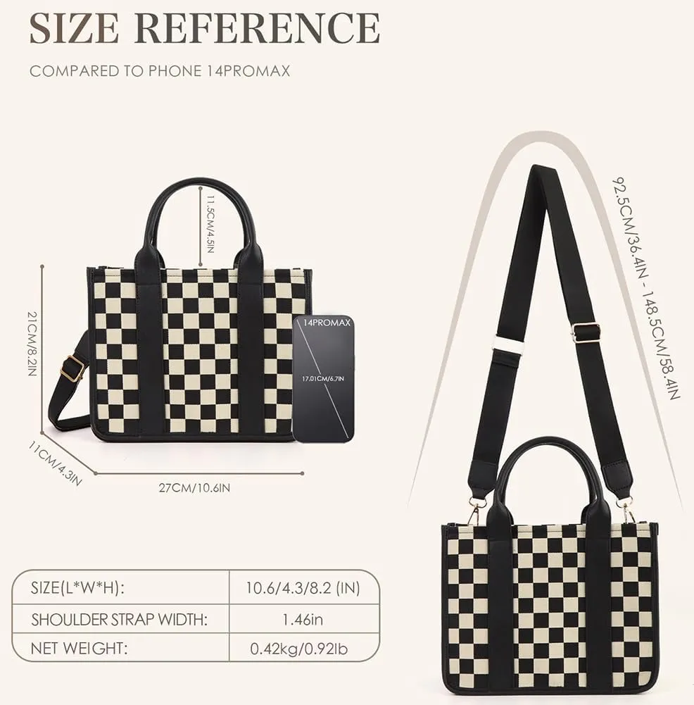 Womens Trendy Vegan Leather Tote Bag Large Checkered Shoulder Crossbody Purse Top Handle Handbags Work Travel Satchels