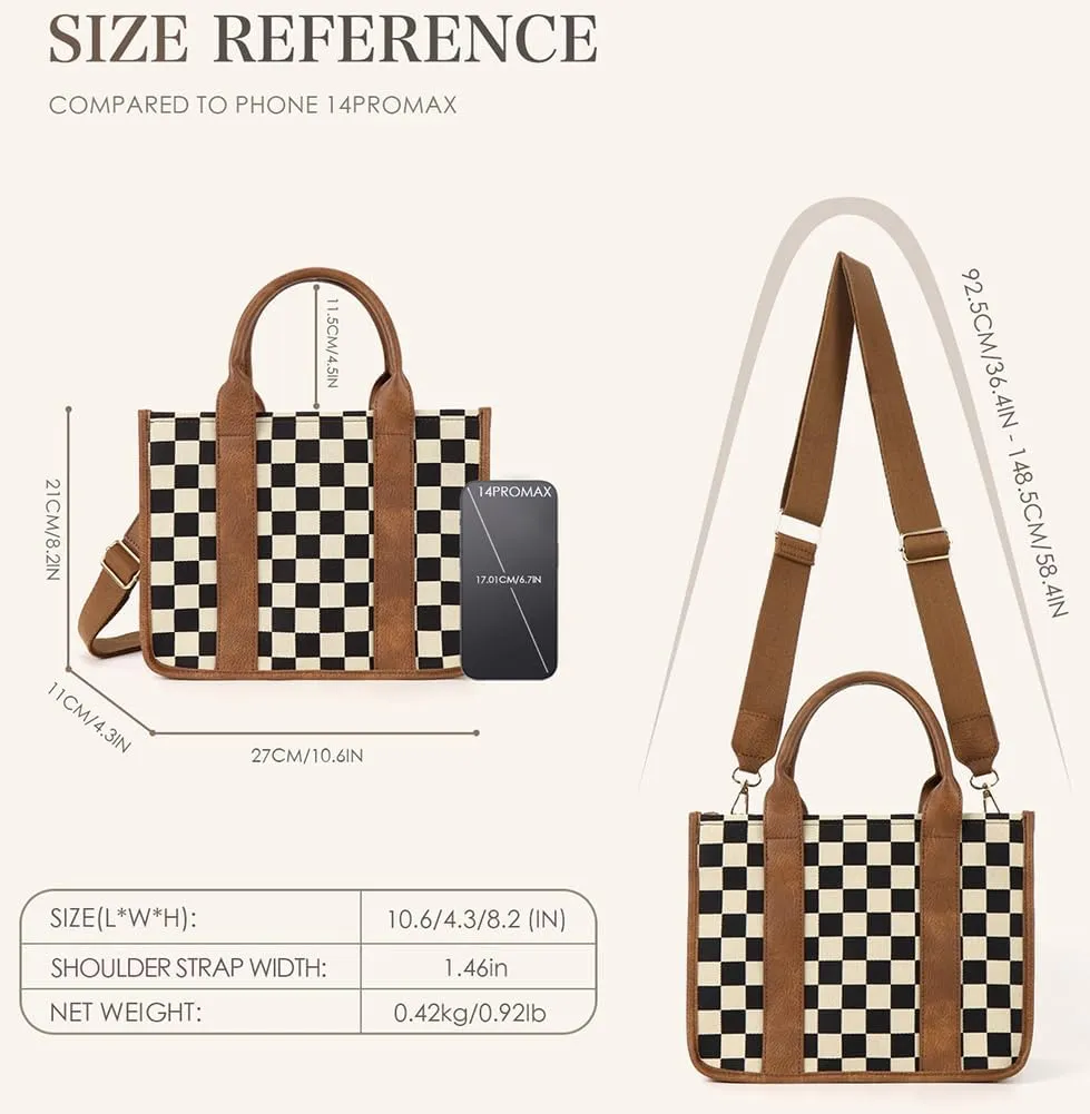 Womens Trendy Vegan Leather Tote Bag Large Checkered Shoulder Crossbody Purse Top Handle Handbags Work Travel Satchels