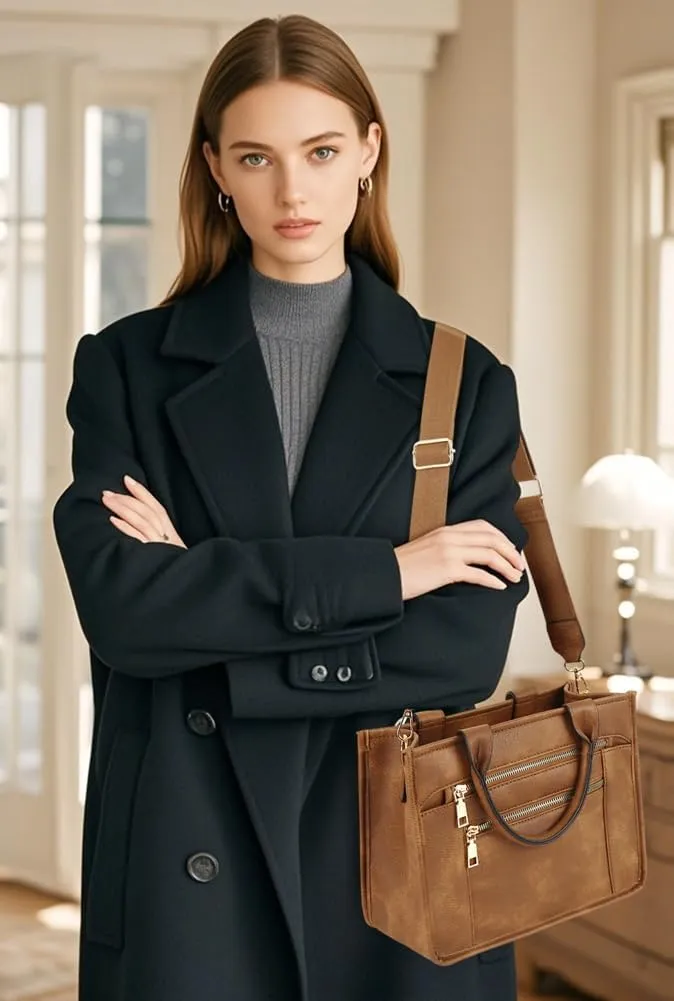 Womens Trendy Vegan Leather Tote Bag Large Checkered Shoulder Crossbody Purse Top Handle Handbags Work Travel Satchels