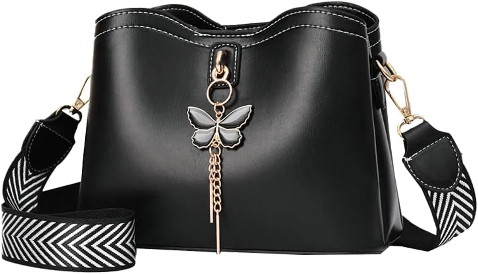 Womens Vegan Leather Shoulder Crossbody Bag Elegant Shell Purse Small Totes Butterfly Handbag Top Handle Satchel