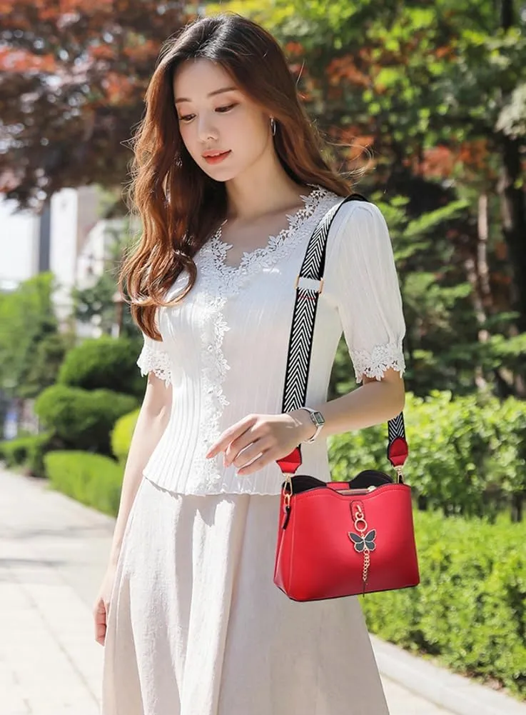 Womens Vegan Leather Shoulder Crossbody Bag Elegant Shell Purse Small Totes Butterfly Handbag Top Handle Satchel
