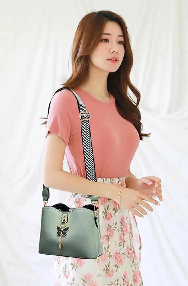 Womens Vegan Leather Shoulder Crossbody Bag Elegant Shell Purse Small Totes Butterfly Handbag Top Handle Satchel