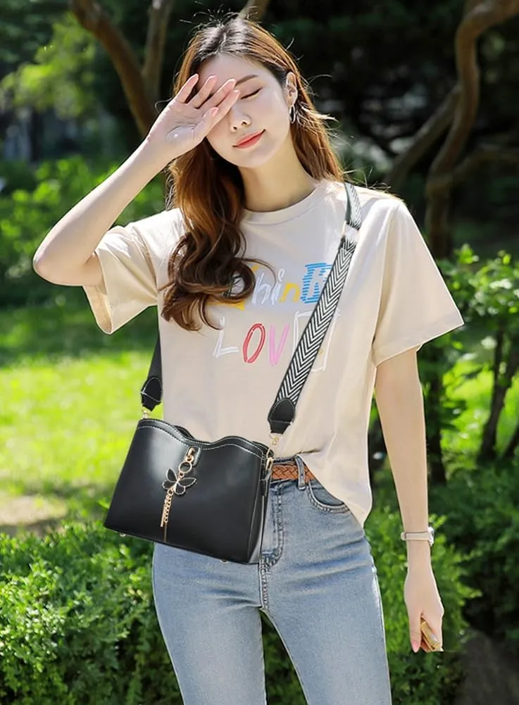 Womens Vegan Leather Shoulder Crossbody Bag Elegant Shell Purse Small Totes Butterfly Handbag Top Handle Satchel