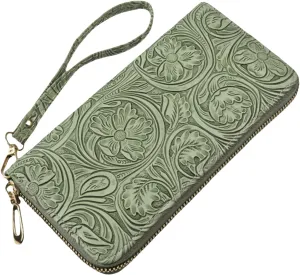 Womens Wallet Wristlet RFID Blocking Floral Vegan Leather Purse Long Zip Around Clutch Large Capacity Card Holder