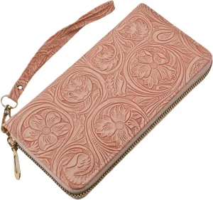 Womens Wallet Wristlet RFID Blocking Floral Vegan Leather Purse Long Zip Around Clutch Large Capacity Card Holder