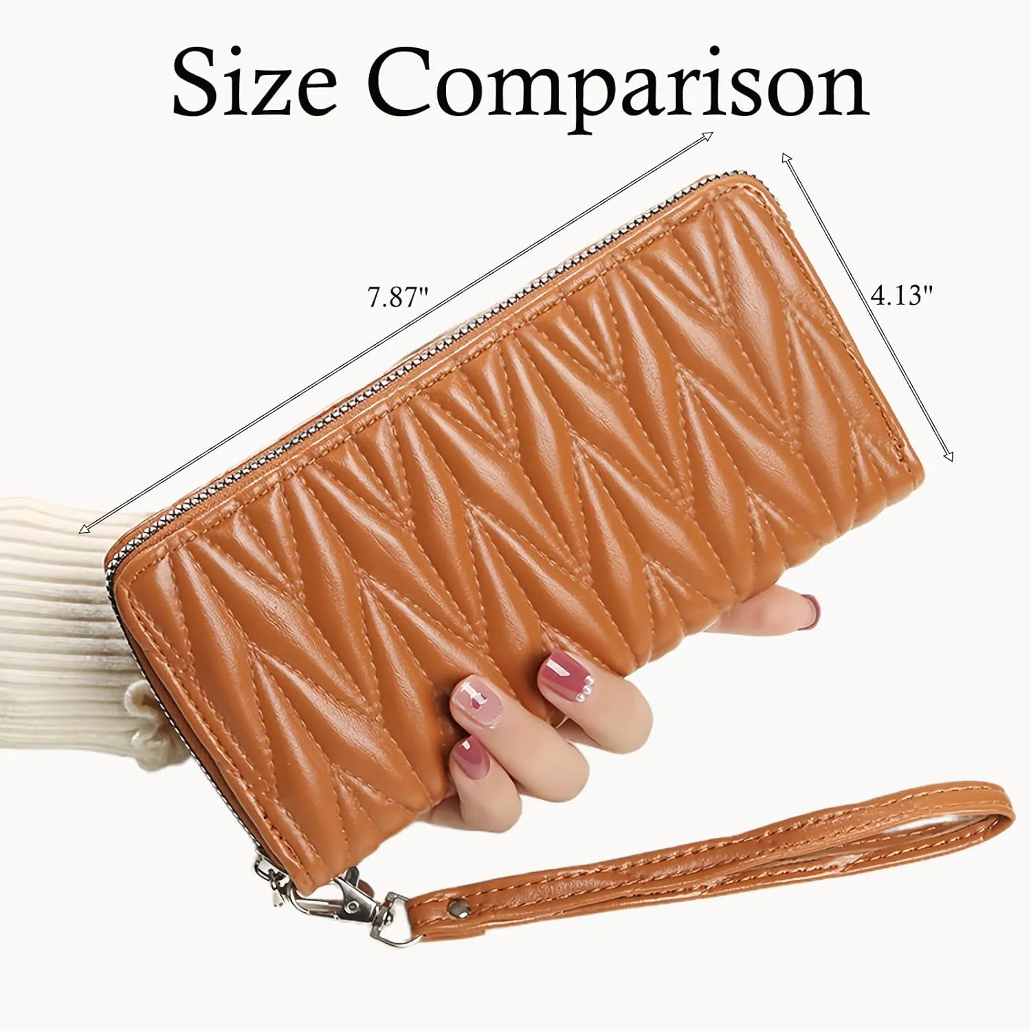 Women's Zip Wristlet Wallet - Large Capacity RFID Blocking Clutch Purse Quilted Soft Vegan Leather Travel Organizer