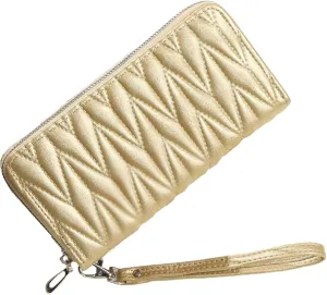 Women's Zip Wristlet Wallet - Large Capacity RFID Blocking Clutch Purse Quilted Soft Vegan Leather Travel Organizer