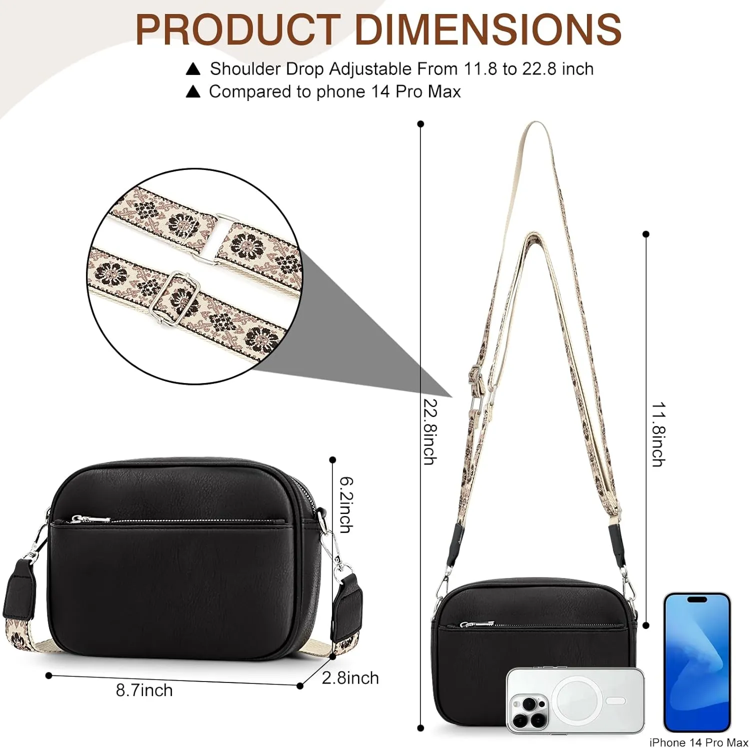 YDSIII Small Crossbody Bags for Women, Trendy Vegan Leather Cross Body Bags for Womens with Adjustable Wide Guitar Strap
