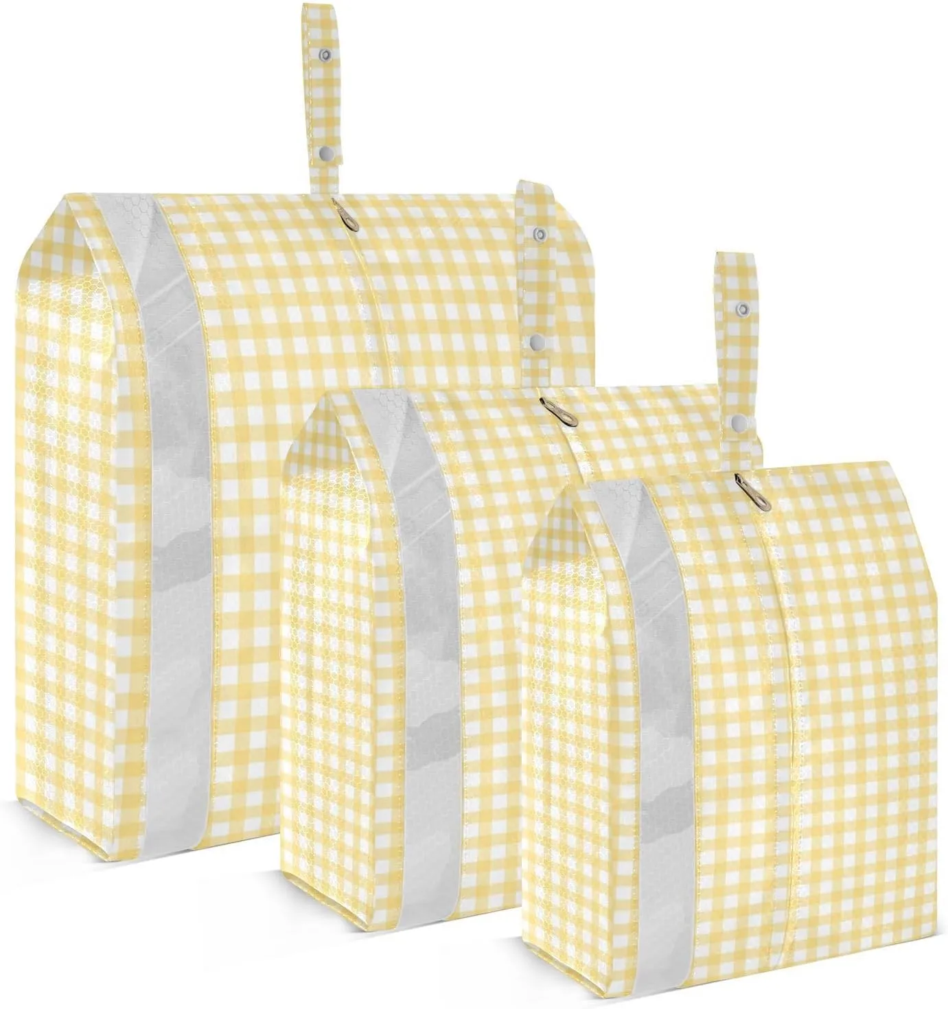 Yellow Gingham Compression Packing Cubes, 3pcs Compressible Expandable Travel Packing Organizer, Travel Cubes for Suitcase Carry On